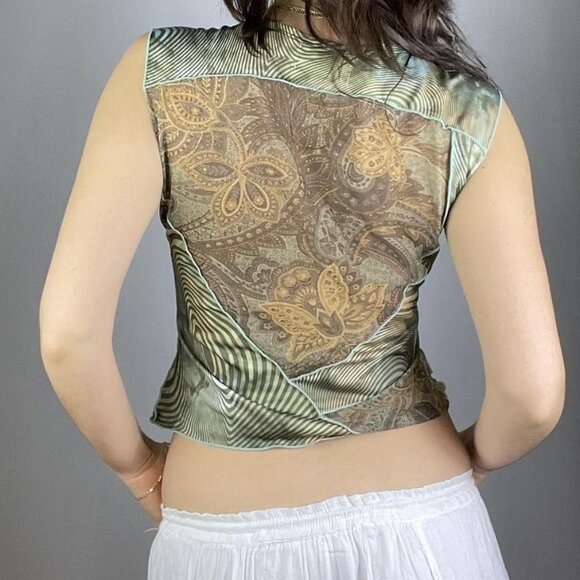 Vintage retro print mesh tank with contrast stitching - Picture 2 of 2